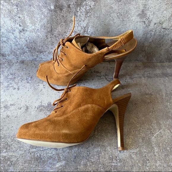 GUESS Heels Peep Toe Sling Back Gwnitty Suede Shoes 8 - Picture 6 of 12